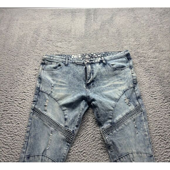 Scoop Jeans Mens 38x30 Blue Light Wash Cotton Skinny Stretch Distressed - Picture 2 of 9